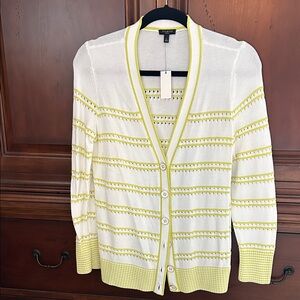 Talbots White and Yellow Striped Cardigan/Size PS/NWT